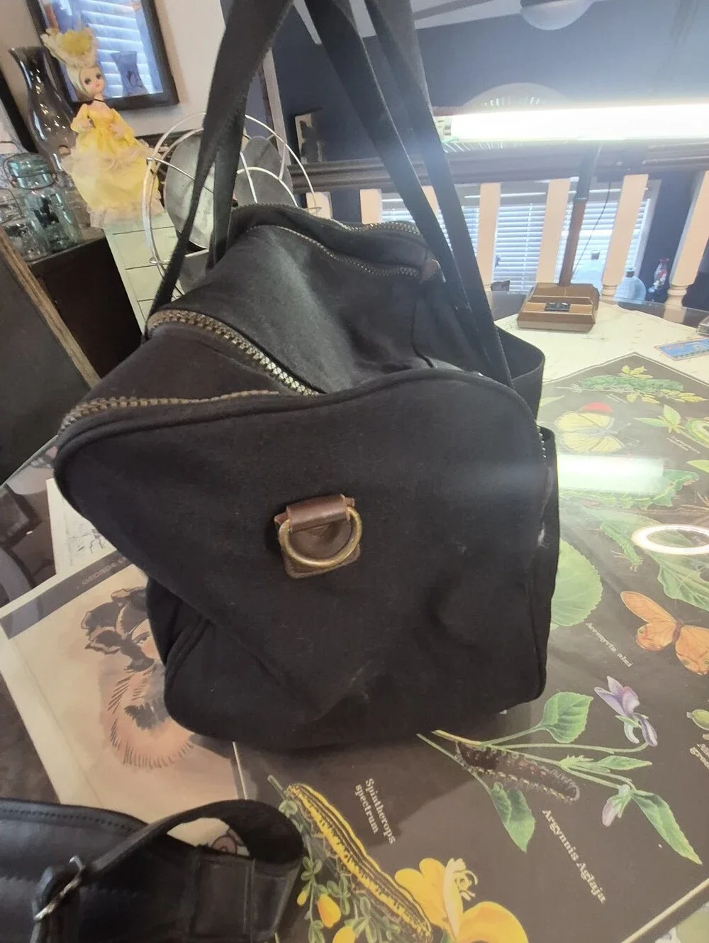 Eddie Bauer Black Canvas TRAVEL Bag with Brown Accents